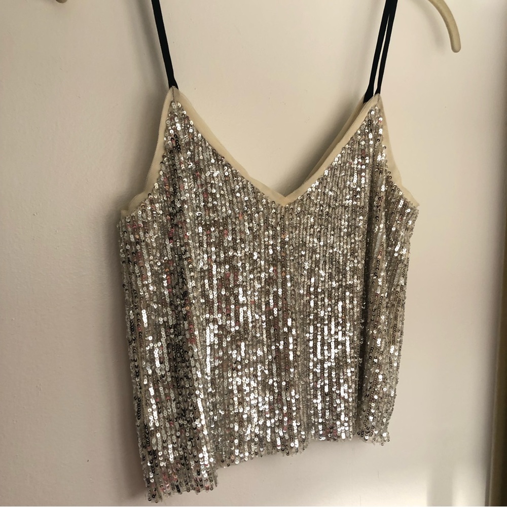 Gianni Bini Mini Silver Sequin Cropped Tank Top. XS - Picture 10 of 11